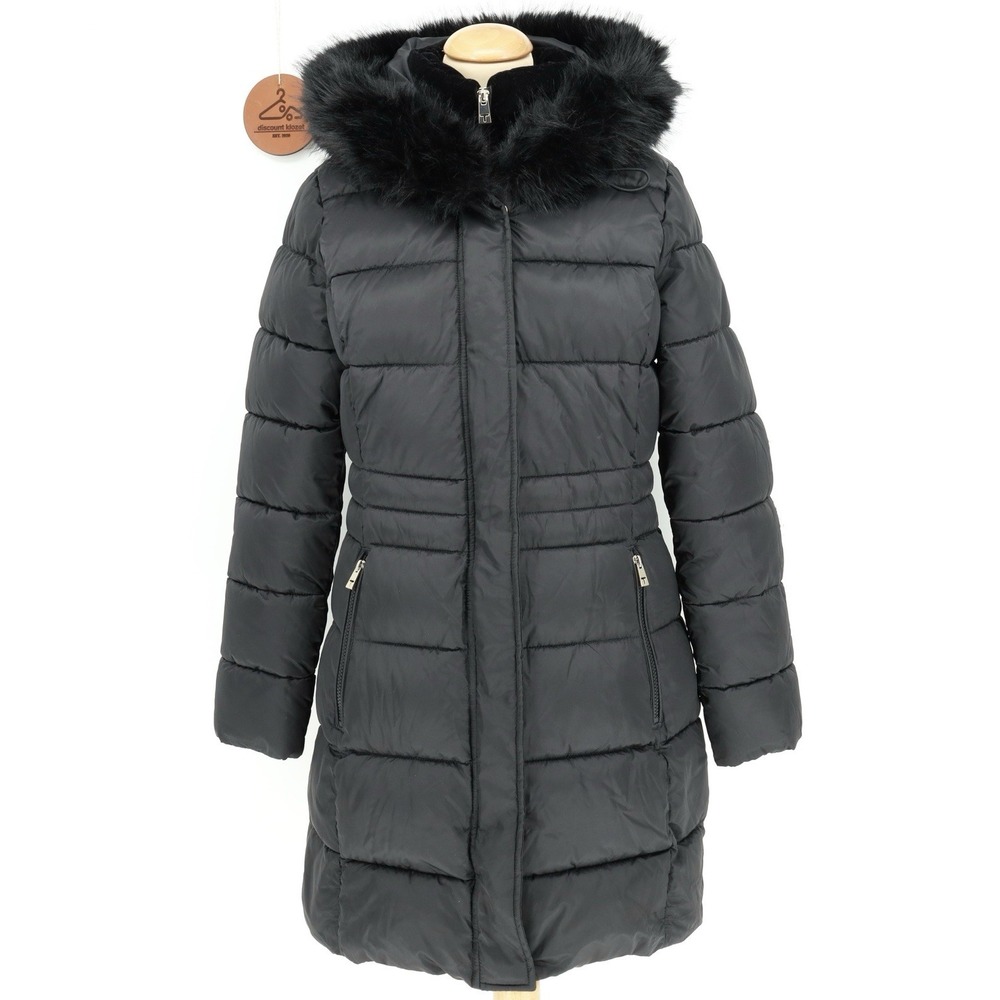 Tahari Velvet Bibbed Faux-Fur Hooded Puffer Coat Dana Size Medium Lined FLAWED